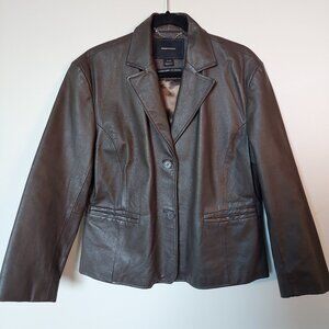 Issac Mizrahi leather Jacket/ Blazer, Brown Size XL